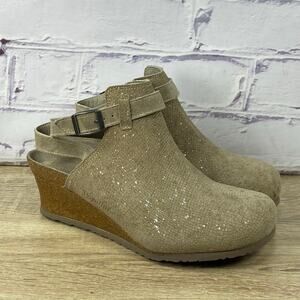 Papillio Birkenstock Esra Wedge Clog Sandals Women's 38 US 7 Beige Ankle Strap
